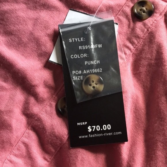 ROBERT LOUIS Punch pink ruched sleeve faux button dress brand new Size 1X - Picture 5 of 10